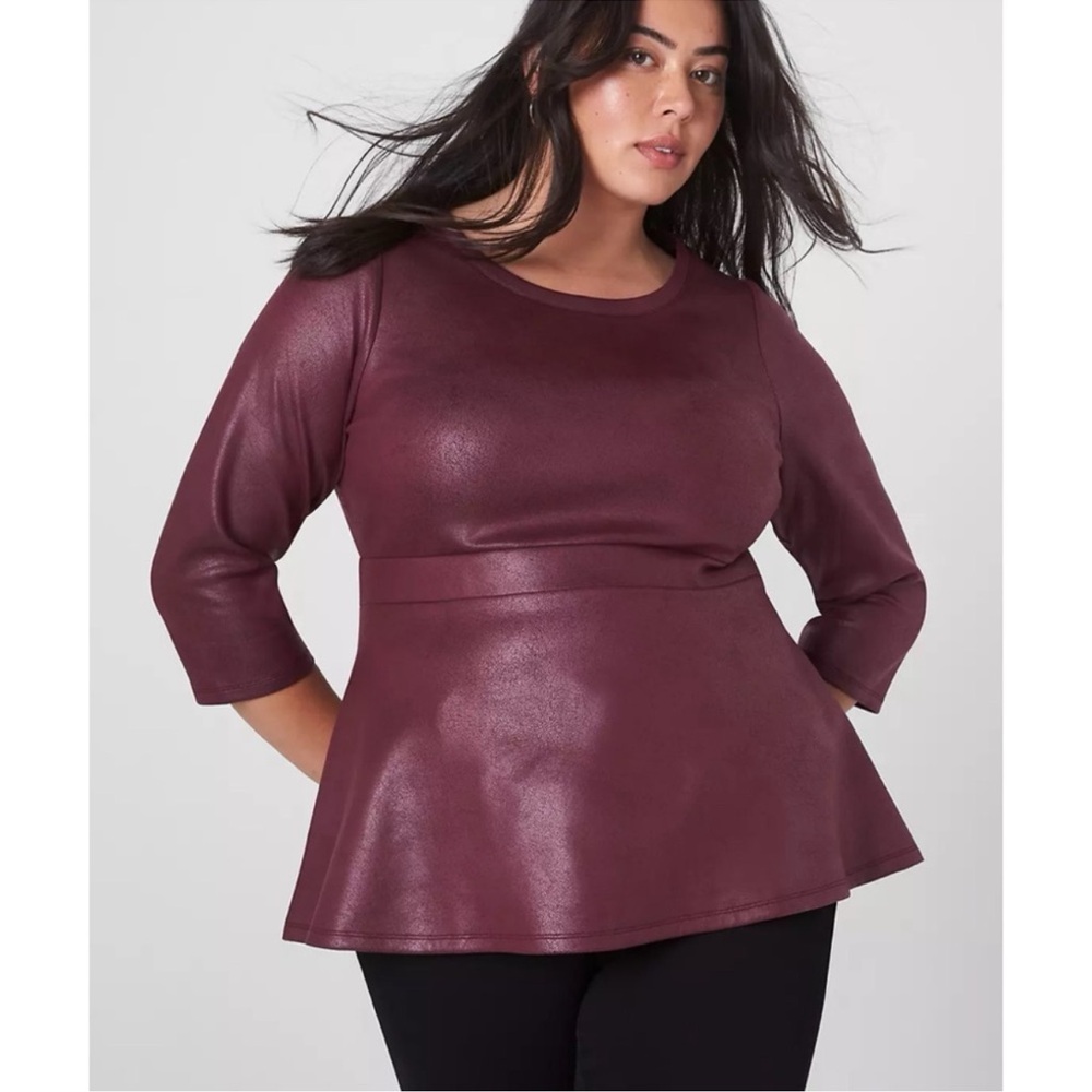 Lane Bryant 3/4-Sleeve V-Neck Scuba Stretch Peplum Top Size Like New Sz 18/20 2x